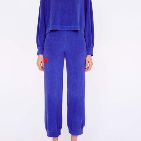 Sundry Pants - Sundry Heart Logo Blue Sherpa Pull On Straight Leg Sweatpants 2